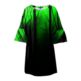 Детское платье 3D с принтом G-loomy в Белгороде, 100% полиэстер | прямой силуэт, чуть расширенный к низу. Круглая горловина, на рукавах — воланы | fog | forest | gloomy | green fog | night | radiation | trees | деревья | зеленый туман | лес | мрачный | ночь | радиация | туман