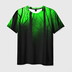 Мужская футболка 3D с принтом G-loomy в Белгороде, 100% полиэфир | прямой крой, круглый вырез горловины, длина до линии бедер | Тематика изображения на принте: fog | forest | gloomy | green fog | night | radiation | trees | деревья | зеленый туман | лес | мрачный | ночь | радиация | туман