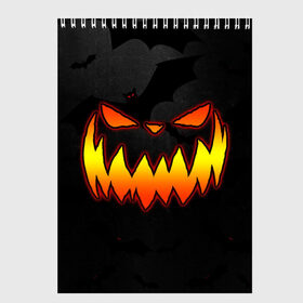 Скетчбук с принтом Pumpkin smile and bats в Белгороде, 100% бумага
 | 48 листов, плотность листов — 100 г/м2, плотность картонной обложки — 250 г/м2. Листы скреплены сверху удобной пружинной спиралью | 2020 | bat | bats | face | halloween | mask | nightmare | pumpkin | scary | smile | smiling | летучая | лицо | маска | мыши | мышь | привидение | страшная | тыква | улыбка | хэлоуин