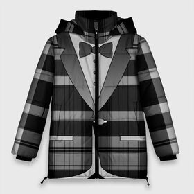 Женская зимняя куртка 3D с принтом Пиджак в клетку в Белгороде, верх — 100% полиэстер; подкладка — 100% полиэстер; утеплитель — 100% полиэстер | длина ниже бедра, силуэт Оверсайз. Есть воротник-стойка, отстегивающийся капюшон и ветрозащитная планка. 

Боковые карманы с листочкой на кнопках и внутренний карман на молнии | Тематика изображения на принте: бабочка | босс молокосос | бутоньерка | в клетку | галстук | джентельмен | директор | жених | клеточка | косплей | костюм | маскарад | муж | одежда | официант | пиджак | принт | пуговица | пуговка
