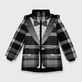 Зимняя куртка для девочек 3D с принтом Пиджак в клетку в Белгороде, ткань верха — 100% полиэстер; подклад — 100% полиэстер, утеплитель — 100% полиэстер. | длина ниже бедра, удлиненная спинка, воротник стойка и отстегивающийся капюшон. Есть боковые карманы с листочкой на кнопках, утяжки по низу изделия и внутренний карман на молнии. 

Предусмотрены светоотражающий принт на спинке, радужный светоотражающий элемент на пуллере молнии и на резинке для утяжки. | Тематика изображения на принте: бабочка | босс молокосос | бутоньерка | в клетку | галстук | джентельмен | директор | жених | клеточка | косплей | костюм | маскарад | муж | одежда | официант | пиджак | принт | пуговица | пуговка