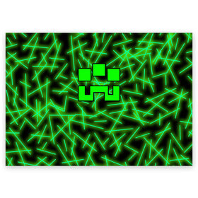 Поздравительная открытка с принтом Minecraft creeper в Белгороде, 100% бумага | плотность бумаги 280 г/м2, матовая, на обратной стороне линовка и место для марки
 | alex | blox | creeper | dungeons | logo game | pixel | steve | алекс | герои | голем | детям | зомби | квадраты | кислотный | крипер | куб | логотипы игр | майнкрафт | мальчикам | мобы | неоновый | персонажи | пиксель