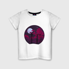 Детская футболка хлопок с принтом pixel night в Белгороде, 100% хлопок | круглый вырез горловины, полуприлегающий силуэт, длина до линии бедер | pixel art | retro | vaporwave | луна | ночь | пиксель арт | ретро