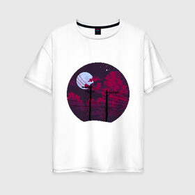 Женская футболка хлопок Oversize с принтом pixel night в Белгороде, 100% хлопок | свободный крой, круглый ворот, спущенный рукав, длина до линии бедер
 | pixel art | retro | vaporwave | луна | ночь | пиксель арт | ретро