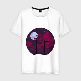 Мужская футболка хлопок с принтом pixel night в Белгороде, 100% хлопок | прямой крой, круглый вырез горловины, длина до линии бедер, слегка спущенное плечо. | pixel art | retro | vaporwave | луна | ночь | пиксель арт | ретро