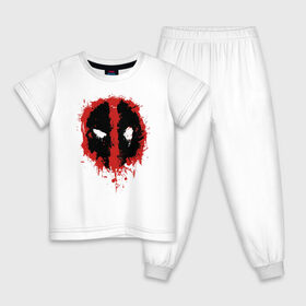 Детская пижама хлопок с принтом Deadpool logo в Белгороде, 100% хлопок |  брюки и футболка прямого кроя, без карманов, на брюках мягкая резинка на поясе и по низу штанин
 | deadpool | logo | marvel | mutant | vdshardan | wade wilson | болтливый наемник | вэйд вилсон | дадпул | дедпул | дэдпул | дэтпул | комиксы | логотип | марвел | мутант | супергерой | уэйд уилсон