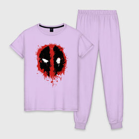 Женская пижама хлопок с принтом Deadpool logo в Белгороде, 100% хлопок | брюки и футболка прямого кроя, без карманов, на брюках мягкая резинка на поясе и по низу штанин | deadpool | logo | marvel | mutant | vdshardan | wade wilson | болтливый наемник | вэйд вилсон | дадпул | дедпул | дэдпул | дэтпул | комиксы | логотип | марвел | мутант | супергерой | уэйд уилсон