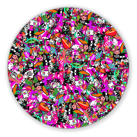 Коврик для мышки круглый с принтом $-tickers в Белгороде, резина и полиэстер | круглая форма, изображение наносится на всю лицевую часть | abstraction | background | colorful | jdm | sticker | stickers | style | texture | абстракция | наклейки | разноцветный | стикер | стиль | текстура | фон