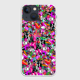 Чехол для iPhone 13 mini с принтом tickers в Белгороде,  |  | abstraction | background | colorful | jdm | sticker | stickers | style | texture | абстракция | наклейки | разноцветный | стикер | стиль | текстура | фон