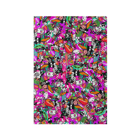 Обложка для паспорта матовая кожа с принтом $-tickers   в Белгороде, натуральная матовая кожа | размер 19,3 х 13,7 см; прозрачные пластиковые крепления | Тематика изображения на принте: abstraction | background | colorful | jdm | sticker | stickers | style | texture | абстракция | наклейки | разноцветный | стикер | стиль | текстура | фон