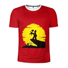 Мужская футболка 3D спортивная с принтом КОРОЛЬ БАРТ в Белгороде, 100% полиэстер с улучшенными характеристиками | приталенный силуэт, круглая горловина, широкие плечи, сужается к линии бедра | африка | барт | закат | коль лев | мультфильм | симпсоны