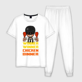 Мужская пижама хлопок с принтом PUBG Winner Chicken Dinner в Белгороде, 100% хлопок | брюки и футболка прямого кроя, без карманов, на брюках мягкая резинка на поясе и по низу штанин
 | Тематика изображения на принте: 
