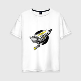 Женская футболка хлопок Oversize с принтом Опасная стрижка в Белгороде, 100% хлопок | свободный крой, круглый ворот, спущенный рукав, длина до линии бедер
 | арт | бомба | машинка для стрижки волос | ракета | рисунок