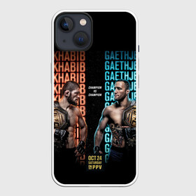 Чехол для iPhone 13 с принтом KHABIB VS. GAETHJE в Белгороде,  |  | america | dagestan | eagle | gaethje | highlights | justin | khabib | nurmagomedov | russia | the | ufc | америка | дагестан | джастин | нурмагомедов | орёл | россия | хабиб | хайлайт | юфс