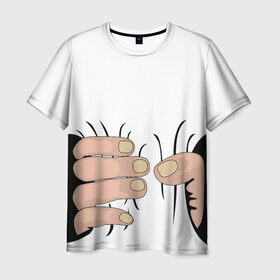 Мужская футболка 3D с принтом Hand в Белгороде, 100% полиэфир | прямой крой, круглый вырез горловины, длина до линии бедер | hand | иллюстрация | обхват | прикол | руки | сжал | сжатие | юмор