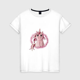 Женская футболка хлопок с принтом Розовый единорог в Белгороде, 100% хлопок | прямой крой, круглый вырез горловины, длина до линии бедер, слегка спущенное плечо | 