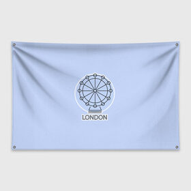 Флаг-баннер с принтом Лондон London Eye в Белгороде, 100% полиэстер | размер 67 х 109 см, плотность ткани — 95 г/м2; по краям флага есть четыре люверса для крепления | blue circle | england | english | europe | eye | gb | icon | london | travel | uk | vacation | англия | аттракцион | великобритания | европа | иконка | колесо обозрения | лондон | лондонский глаз | надпись | отпуск | поездка | путешествие |