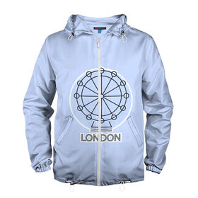 Мужская ветровка 3D с принтом Лондон London Eye в Белгороде, 100% полиэстер | подол и капюшон оформлены резинкой с фиксаторами, два кармана без застежек по бокам, один потайной карман на груди | blue circle | england | english | europe | eye | gb | icon | london | travel | uk | vacation | англия | аттракцион | великобритания | европа | иконка | колесо обозрения | лондон | лондонский глаз | надпись | отпуск | поездка | путешествие |