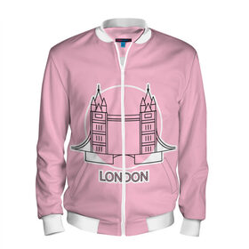 Мужской бомбер 3D с принтом Лондон London Tower bridge в Белгороде, 100% полиэстер | застегивается на молнию, по бокам два кармана без застежек, по низу бомбера и на воротнике - эластичная резинка | bridge | england | english | gb | london | tower | uk | английский | англия | башни | великобритания | закат | иконка | лайнарт | лондон | мост | надпись | розовый круг | слово | тауэрский | юк