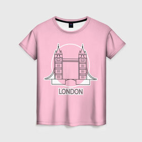 Женская футболка 3D с принтом Лондон London Tower bridge в Белгороде, 100% полиэфир ( синтетическое хлопкоподобное полотно) | прямой крой, круглый вырез горловины, длина до линии бедер | bridge | england | english | gb | london | tower | uk | английский | англия | башни | великобритания | закат | иконка | лайнарт | лондон | мост | надпись | розовый круг | слово | тауэрский | юк