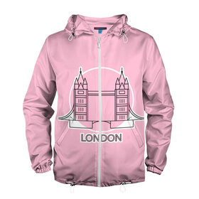 Мужская ветровка 3D с принтом Лондон London Tower bridge в Белгороде, 100% полиэстер | подол и капюшон оформлены резинкой с фиксаторами, два кармана без застежек по бокам, один потайной карман на груди | bridge | england | english | gb | london | tower | uk | английский | англия | башни | великобритания | закат | иконка | лайнарт | лондон | мост | надпись | розовый круг | слово | тауэрский | юк