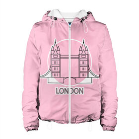 Женская куртка 3D с принтом Лондон London Tower bridge в Белгороде, ткань верха — 100% полиэстер, подклад — флис | прямой крой, подол и капюшон оформлены резинкой с фиксаторами, два кармана без застежек по бокам, один большой потайной карман на груди. Карман на груди застегивается на липучку | bridge | england | english | gb | london | tower | uk | английский | англия | башни | великобритания | закат | иконка | лайнарт | лондон | мост | надпись | розовый круг | слово | тауэрский | юк