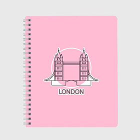 Тетрадь с принтом Лондон London Tower bridge в Белгороде, 100% бумага | 48 листов, плотность листов — 60 г/м2, плотность картонной обложки — 250 г/м2. Листы скреплены сбоку удобной пружинной спиралью. Уголки страниц и обложки скругленные. Цвет линий — светло-серый
 | bridge | england | english | gb | london | tower | uk | английский | англия | башни | великобритания | закат | иконка | лайнарт | лондон | мост | надпись | розовый круг | слово | тауэрский | юк