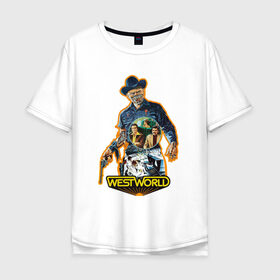 Мужская футболка хлопок Oversize с принтом West World в Белгороде, 100% хлопок | свободный крой, круглый ворот, “спинка” длиннее передней части | 1973 | west world | western | вестерн | мир дикого запада