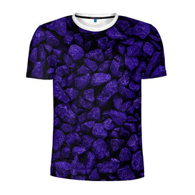 Мужская футболка 3D спортивная с принтом Purple-$tone$ в Белгороде, 100% полиэстер с улучшенными характеристиками | приталенный силуэт, круглая горловина, широкие плечи, сужается к линии бедра | abstraction | forms | gravel | pebbles | purple | stones | texture | абстракция | галька | гравий | камни | текстура | фиолетовый | формы