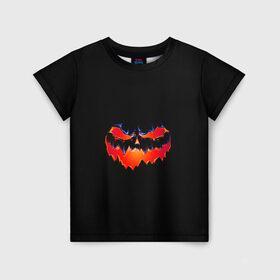 Детская футболка 3D с принтом HALLOWEEN в Белгороде, 100% гипоаллергенный полиэфир | прямой крой, круглый вырез горловины, длина до линии бедер, чуть спущенное плечо, ткань немного тянется | злая тыква | подарок на хэллоуин | тыква светящаяся | хэллоуин