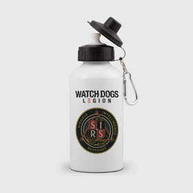 Бутылка спортивная с принтом S.I.R.S Watch Dogs Legion в Белгороде, металл | емкость — 500 мл, в комплекте две пластиковые крышки и карабин для крепления | action | action adventure | game watch dogs | legion | sirs | watch dogs | watch dogs legion | ватч догз легион | ватч догс | знак sirs | игра watch dogs | клан | кланы | легион | лого | логотип | логотип watch dogs | лондон | надпись | спе