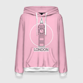 Женская толстовка 3D с принтом Биг Бен, Лондон, London в Белгороде, 100% полиэстер  | двухслойный капюшон со шнурком для регулировки, мягкие манжеты на рукавах и по низу толстовки, спереди карман-кенгуру с мягким внутренним слоем. | big ben | clock | england | europe | london | pink | travel | англия | башня | башня елизаветы | биг бен | великобритания | европа | иконка | круг | лондон | надпись | путешествия | розовый | символ | часы