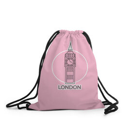 Рюкзак-мешок 3D с принтом Биг Бен, Лондон, London в Белгороде, 100% полиэстер | плотность ткани — 200 г/м2, размер — 35 х 45 см; лямки — толстые шнурки, застежка на шнуровке, без карманов и подкладки | big ben | clock | england | europe | london | pink | travel | англия | башня | башня елизаветы | биг бен | великобритания | европа | иконка | круг | лондон | надпись | путешествия | розовый | символ | часы