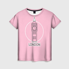 Женская футболка 3D с принтом Биг Бен, Лондон, London в Белгороде, 100% полиэфир ( синтетическое хлопкоподобное полотно) | прямой крой, круглый вырез горловины, длина до линии бедер | big ben | clock | england | europe | london | pink | travel | англия | башня | башня елизаветы | биг бен | великобритания | европа | иконка | круг | лондон | надпись | путешествия | розовый | символ | часы