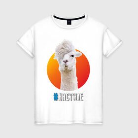 Женская футболка хлопок с принтом Лама в Белгороде, 100% хлопок | прямой крой, круглый вырез горловины, длина до линии бедер, слегка спущенное плечо | alpaca | lama | альпака | арт | животное | животные | картинка | лама | милота | рисунок