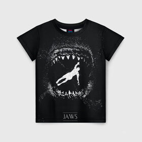 Детская футболка 3D с принтом Челюсти JAWS в Белгороде, 100% гипоаллергенный полиэфир | прямой крой, круглый вырез горловины, длина до линии бедер, чуть спущенное плечо, ткань немного тянется | 2020 | shark | sharks | акула | акулы | зубы | клыки | мегаладон | меголадон | пиранья | про | фильм | фильм про акул | фильм челюсти | хеллоуин | хэллоуин | челюсти