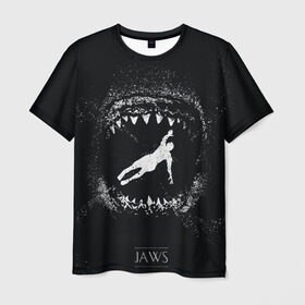 Мужская футболка 3D с принтом Челюсти JAWS в Белгороде, 100% полиэфир | прямой крой, круглый вырез горловины, длина до линии бедер | 2020 | shark | sharks | акула | акулы | зубы | клыки | мегаладон | меголадон | пиранья | про | фильм | фильм про акул | фильм челюсти | хеллоуин | хэллоуин | челюсти