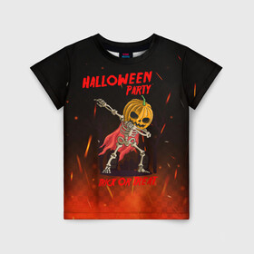 Детская футболка 3D с принтом Halloween Party в Белгороде, 100% гипоаллергенный полиэфир | прямой крой, круглый вырез горловины, длина до линии бедер, чуть спущенное плечо, ткань немного тянется | blood | diablo | haloween | horror | дьявол | зомби | кости | кровь | мозги | мясо | страшилка | ужасы | хеллоуин | хелоуин