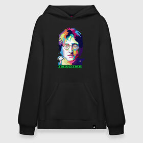 Худи SuperOversize хлопок с принтом John Lennon Imagine в Белгороде, 70% хлопок, 30% полиэстер, мягкий начес внутри | карман-кенгуру, эластичная резинка на манжетах и по нижней кромке, двухслойный капюшон
 | beatles | imagine | john | lennon | the beatles | битлз | битлы | группа | джон | купить | леннон | леннона | очки | рок н ролл | с группы | хиппи