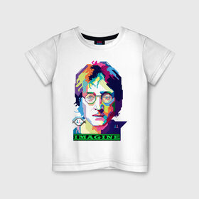 Детская футболка хлопок с принтом John Lennon Imagine в Белгороде, 100% хлопок | круглый вырез горловины, полуприлегающий силуэт, длина до линии бедер | beatles | imagine | john | lennon | the beatles | битлз | битлы | группа | джон | купить | леннон | леннона | очки | рок н ролл | с группы | хиппи