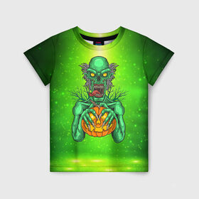 Детская футболка 3D с принтом Zombie в Белгороде, 100% гипоаллергенный полиэфир | прямой крой, круглый вырез горловины, длина до линии бедер, чуть спущенное плечо, ткань немного тянется | blood | diablo | haloween | horror | дьявол | зомби | кости | кровь | мозги | мясо | страшилка | ужасы | хеллоуин | хелоуин