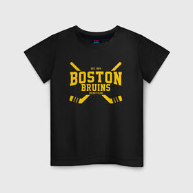 Детская футболка хлопок с принтом Boston Bruins в Белгороде, 100% хлопок | круглый вырез горловины, полуприлегающий силуэт, длина до линии бедер | Тематика изображения на принте: boston | boston bruins | bruins | hockey | nhl | usa | бостон | бостон брюинз | нхл | спорт | сша | хоккей | шайба