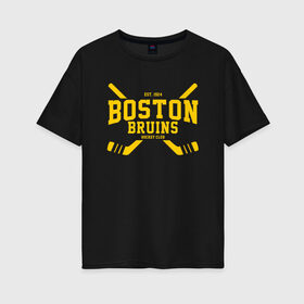 Женская футболка хлопок Oversize с принтом Boston Bruins в Белгороде, 100% хлопок | свободный крой, круглый ворот, спущенный рукав, длина до линии бедер
 | boston | boston bruins | bruins | hockey | nhl | usa | бостон | бостон брюинз | нхл | спорт | сша | хоккей | шайба