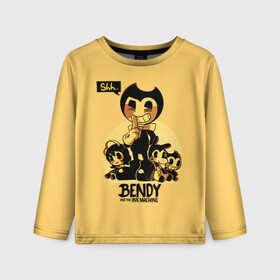 Детский лонгслив 3D с принтом Bendy And The Ink Machine в Белгороде, 100% полиэстер | длинные рукава, круглый вырез горловины, полуприлегающий силуэт
 | bendy | bendy and the ink machine | бенди | бени | бенни | бэнди | детская | детям | игра | капли | компьютерная игра | краска | машина | подтеки | ужастик | чернила | чернильная