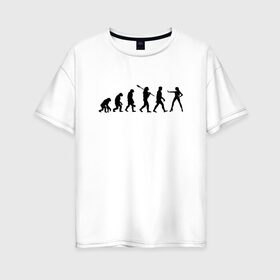 Женская футболка хлопок Oversize с принтом Эволюция. в Белгороде, 100% хлопок | свободный крой, круглый ворот, спущенный рукав, длина до линии бедер
 | баба | девишник | девочка | девушка | деградация | женщина | каблуки | люди | мужик | мужчина | обезьяна | пацан | подругам | прикол | приматы | рисунок | рука | силуэт | силуэты | стоп | феминизм
