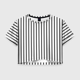 Женская футболка Crop-top 3D с принтом Чёрные и белые полосы в Белгороде, 100% полиэстер | круглая горловина, длина футболки до линии талии, рукава с отворотами | белая полоса | полоски | тонкие полоски | тонкие полосы | узор полоски | чёрная полоса | чёрно белые полосы