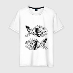Мужская футболка хлопок с принтом Aries в Белгороде, 100% хлопок | прямой крой, круглый вырез горловины, длина до линии бедер, слегка спущенное плечо. | абстракция | гороскоп | инк | рыбы | стимпанк | трайбл