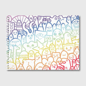 Альбом для рисования с принтом Радужные дудлы в Белгороде, 100% бумага
 | матовая бумага, плотность 200 мг. | Тематика изображения на принте: doodle | горы | динозавр | дудл | жираф | заяц | звезда | карандаш | лапки | медведь | облако | птица | радуга | сердце | телевизор | улыбка | утёнок
