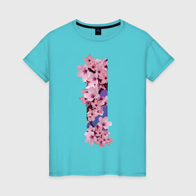 Женская футболка хлопок с принтом Ветви сакуры в Белгороде, 100% хлопок | прямой крой, круглый вырез горловины, длина до линии бедер, слегка спущенное плечо | ветви | градиент | лепестки | полоса | розовый | сакура | темно синий | фиолетовый