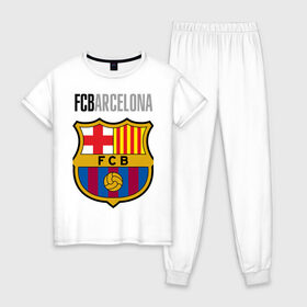 Женская пижама хлопок с принтом Barcelona FC в Белгороде, 100% хлопок | брюки и футболка прямого кроя, без карманов, на брюках мягкая резинка на поясе и по низу штанин | barca | barcelona | club | fc | leo messi | soccer | spanish | барса | барселона | испанский | клуб | лео месси | фк | футбол | футбольный